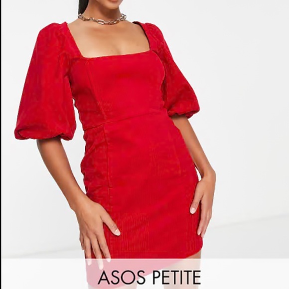 ASOS DESIGN Petite cord corset mini dress in red - Picture 1 of 2